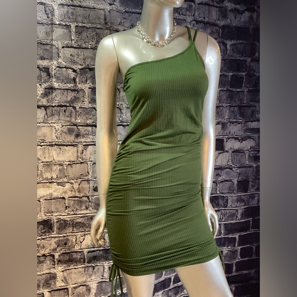 Olive Green 1 Shoulder Mini Summer Bodycon Dress